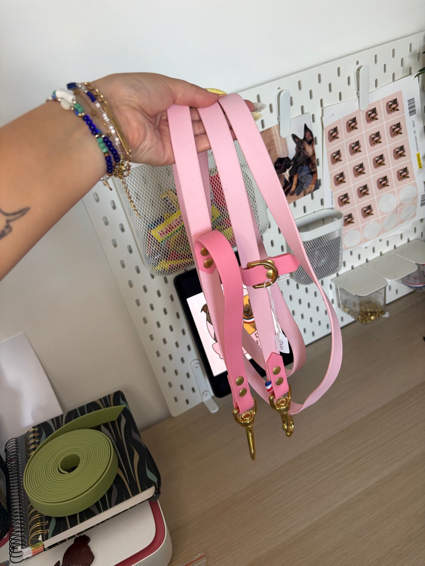 Laisse Liberty 2m50, option poignée 19mm rose clair x rose pastel